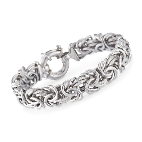 Stainless Steel Thick Cut Fish-Hook Byzantine Bracelet