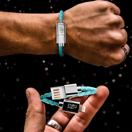 Charging Cable Bracelet Single Wrap // Turquoise + Silver (7.5" iPhone)