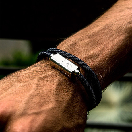 Charging Cable Bracelet Double Wrap // Denim + Silver (15" iPhone)