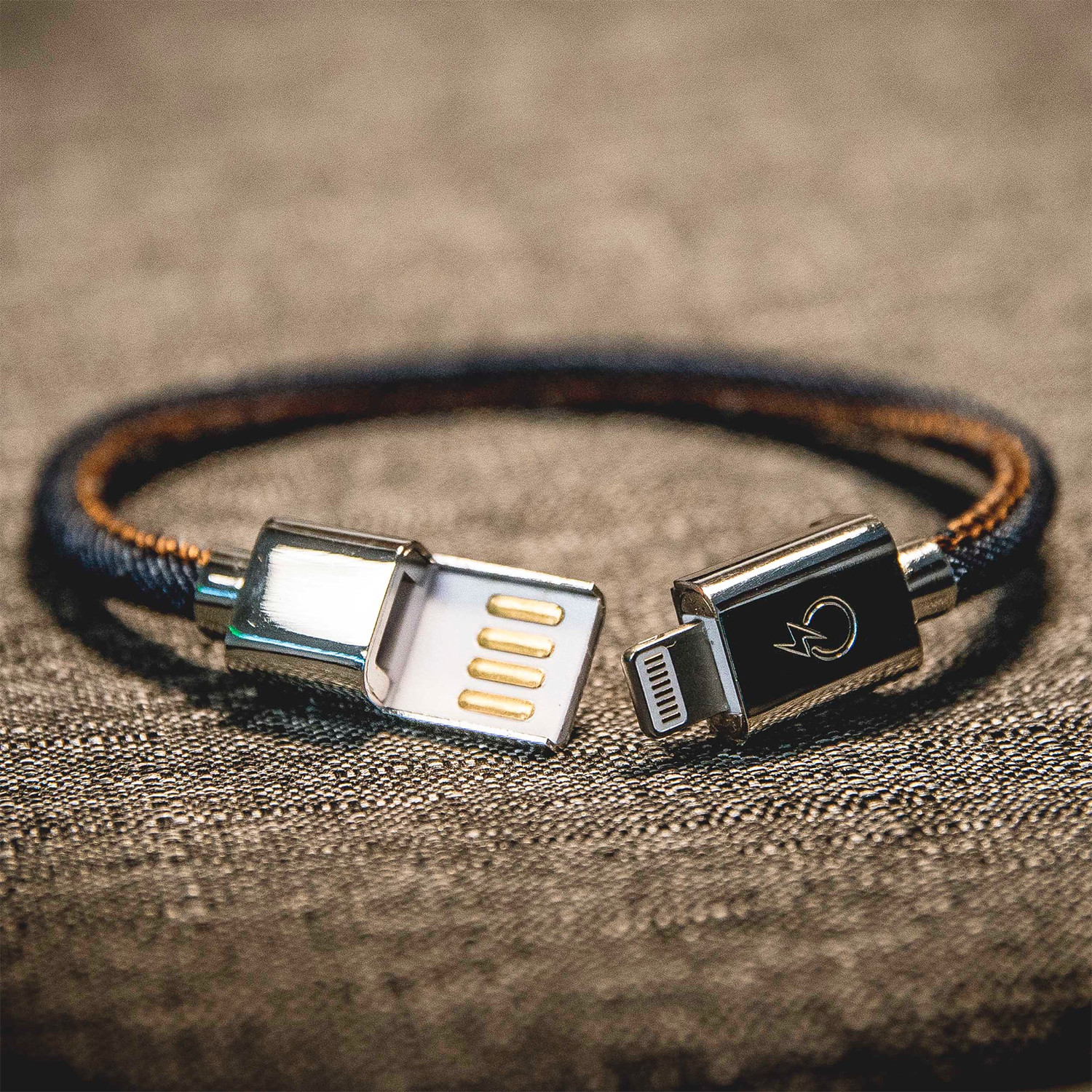 Charging Cable Bracelet Single Wrap // Denim + Silver (9" iPhone