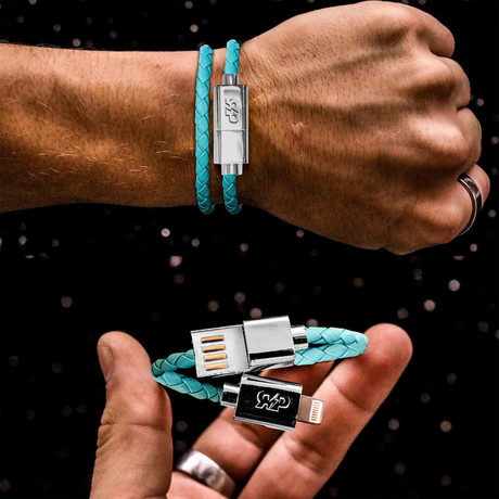 Charging Cable Bracelet Double Wrap // Turquoise + Silver (15" iPhone)