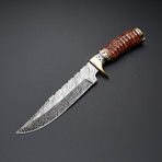 Damascus Steel Leather Stripes Handle Bowie