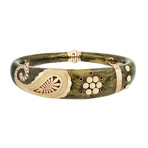 Nouvelle Bague 18k Pink Gold Green + Tan Enamel Diamond Bangle Bracelet