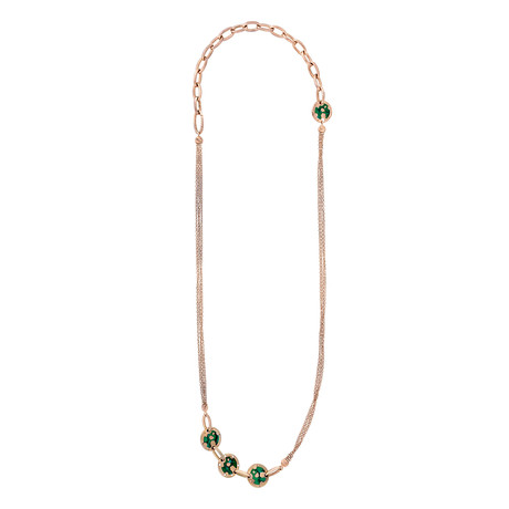 Nouvelle Bague 18k Rose Gold Green Enamel Diamond Necklace