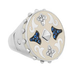 Nouvelle Bague 18k Two-Tone Gold White Enamel Diamond Ring // Ring Size: 6.75