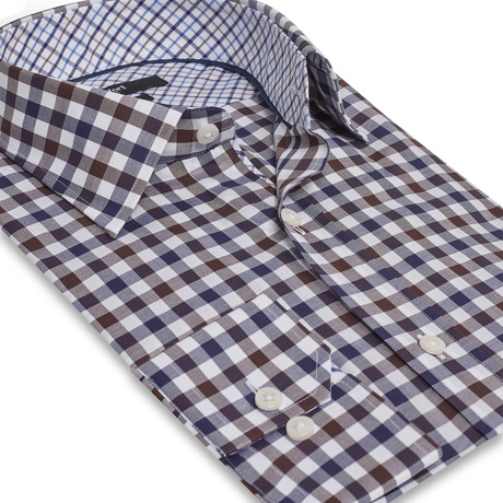 Contemporary Fit Twill Check Shirt // Navy + Brown (S)