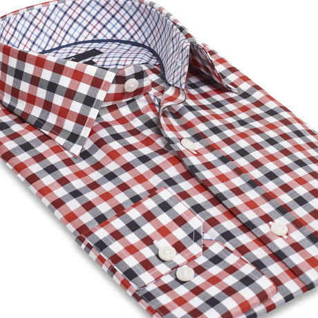 Slim Fit Twill Check Shirt // Navy + Red (M)