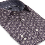 Slim Fit Floral Print Shirt // Maroon + Cream (S)