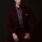 Slim Fit Floral Print Shirt // Maroon + Cream (S)