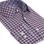 Contemporary Fit Flannel Check Men's Dress Shirt // Oxblood + Blue (L)