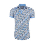 Bernardo Casual Short Sleeve Button Down Shirt // Blue (L)