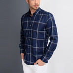 Pharrell Button-Up Shirt // Dark Blue + Brown (Large)