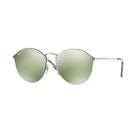 Unisex Round Sunglasses // Silver + Green