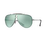 Men's Shield Sunglasses // Silver + Green