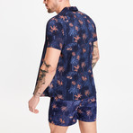 Hawaiian Tropical Printed Shirt // Ink Blue + Orange (XL)