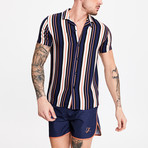 Vertical Stripe Printed Shirt // Ink Blue + Orange (XS)