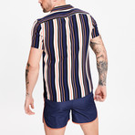Vertical Stripe Printed Shirt // Ink Blue + Orange (M)
