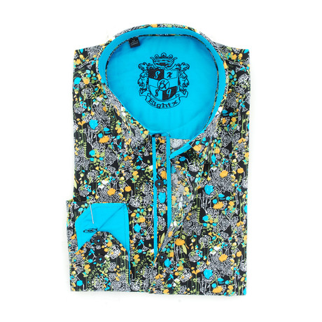 Philo Print Button-Up Shirt // Turquoise (S)