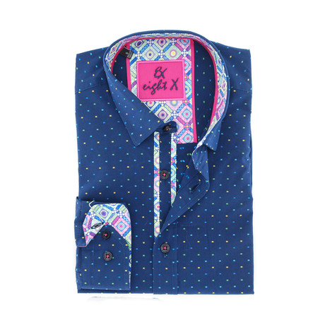 Serhan Print Button-Up Shirt // Navy (S)