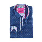 Serhan Print Button-Up Shirt // Navy (M)