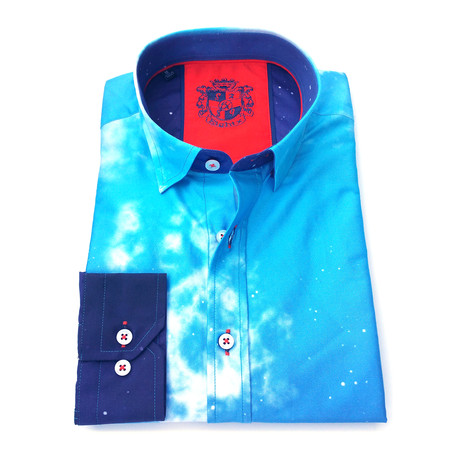 Kiril Print Button-Up Shirt // Blue (S)