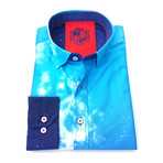 Kiril Print Button-Up Shirt // Blue (M)