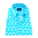 Deion Print Button-Up Shirt // Turquoise (3XL)