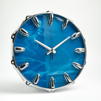 Chrome Drum Lug Wall Clock 14" // Blue Wave
