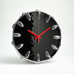 Chrome Drum Lug Wall Clock 14" // Black Wave