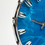 Chrome Drum Lug Wall Clock 14" // Blue Wave