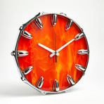 Chrome Drum Lug Wall Clock 14" // Orange Flame