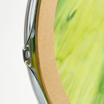 Chrome Drum Lug Wall Clock 14" // Green Yellow Wave
