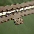 Nylon Duffle Bag + Leather Trim // Olive + Brown