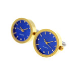 Functioning Clocks Cufflinks + Gift Box // Gold + Blue