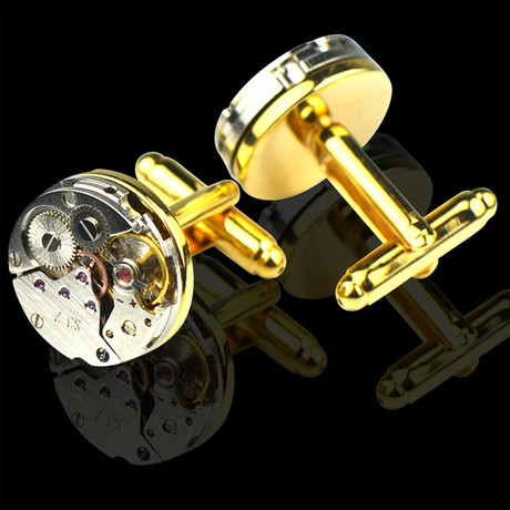 Exclusive Cufflinks + Gift Box // Gold Gears Functioning Movement