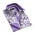 Amedeo Exclusive // Reversible Cuff French Cuff Shirt // Purple + White Swirls (M)