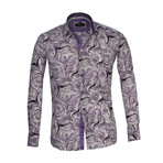 Amedeo Exclusive // Reversible Cuff French Cuff Shirt // Purple + White Swirls (S)