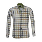 Reversible Cuff French Cuff Shirt // White + Blue + Green Check (M)