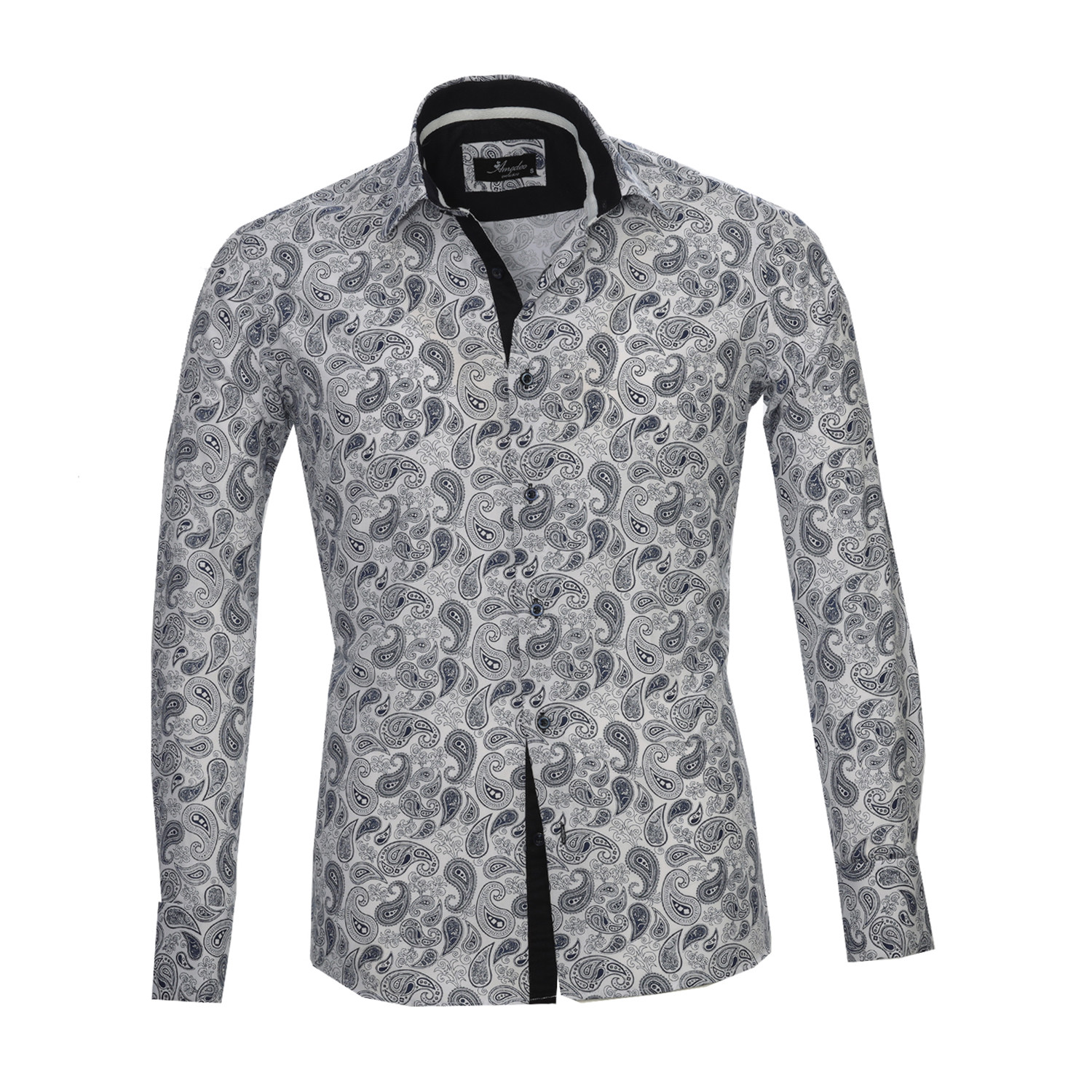 Reversible Cuff French Cuff Shirt // White + Blue Paisley (S) - Amedeo ...