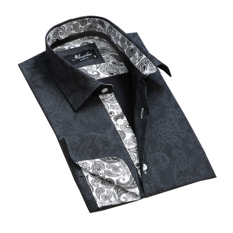 Amedeo Exclusive // Reversible Cuff French Cuff Shirt // Black + Gray Floral (XL)