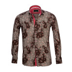 Floral Lined French Cuff Dress Shirt // Brown + Red Floral (M)