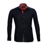 Reversible Cuff French Cuff Shirt // Black + Red (L)