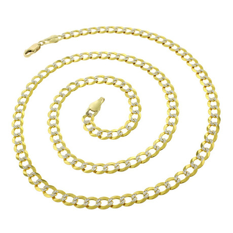 Solid 14K Yellow + White Gold Comfort Pave Cuban Link Necklace // 4.6mm