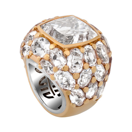 Mimi Milano 18k Two-Tone Gold Rock Crystal Ring // Ring Size: 6.75