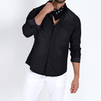 Washed Button Down Shirt // Black (2XL)