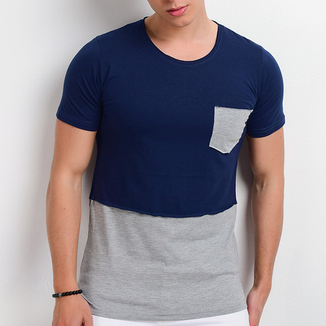 Colored Pocket T-Shirt // Navy + Gray (S)
