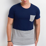 Colored Pocket T-Shirt // Navy + Gray (M)