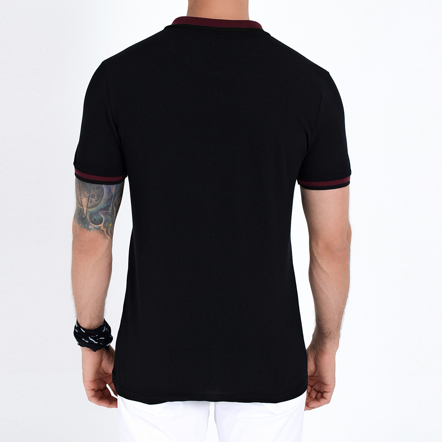 Accent Collar Polo // Black + Burgundy (S) - Rodi Jeans - Touch of Modern