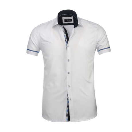 Solid Short Sleeve Button Down Shirt // White (S)