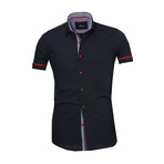 Colored Buttons Short Sleeve Button Down Shirt // Dark Navy + Red (M)